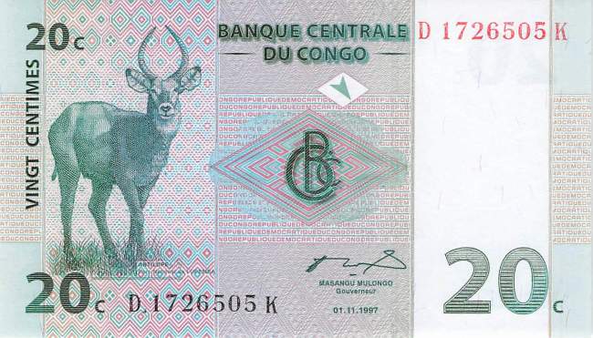Kongo p.83 20 Centimes 1997